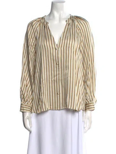 Pre-owned Frame Striped V-neck Blouse In Yellow