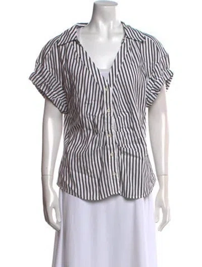 Pre-owned Frame Striped V-neck Button-up Top In Neutral