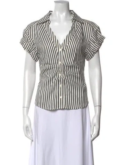 Pre-owned Frame Striped V-neck Button-up Top In Neutral