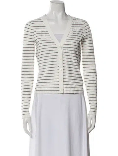 Pre-owned Frame Striped V-neck Button-up Top In White