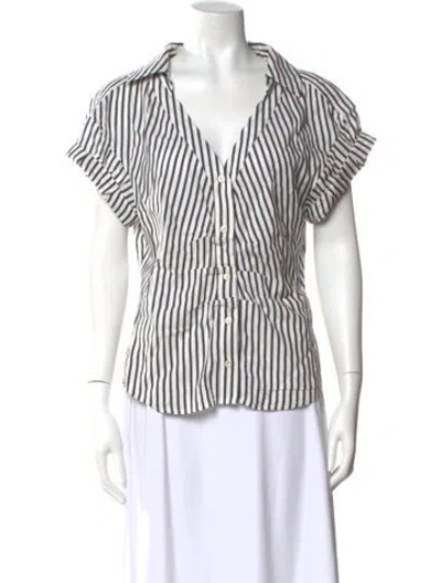Pre-owned Frame Striped V-neck Button-up Top In White