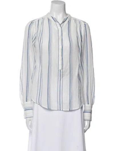 Pre-owned Frame Striped V-neck Button-up Top In White