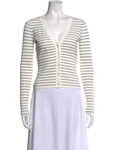 Pre-owned Frame Striped V-neck Button-up Top In White