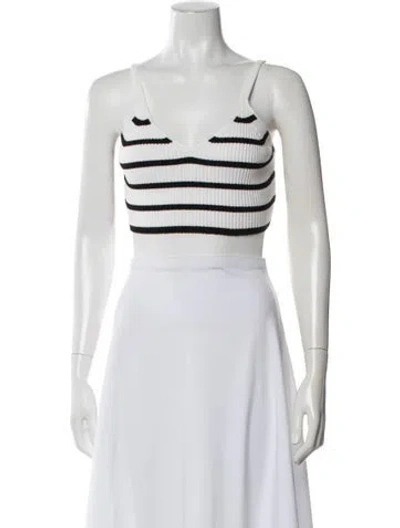 Pre-owned Frame Striped V-neck Crop Top In Neutrals