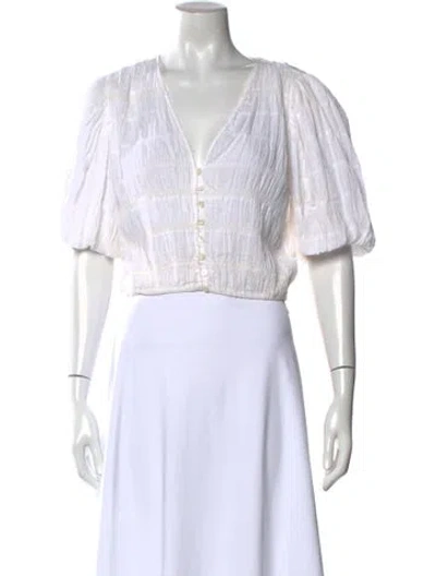 Pre-owned Frame Striped V-neck Crop Top In White