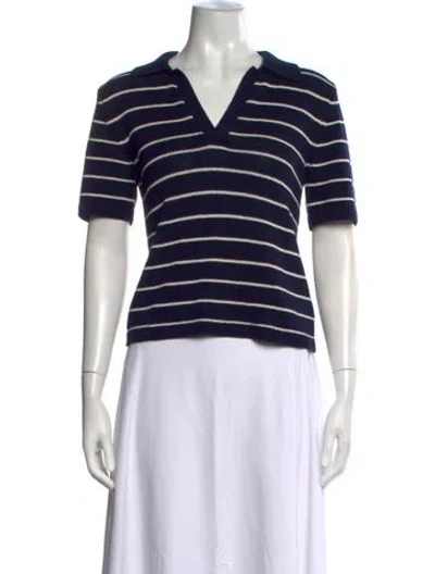 Pre-owned Frame Striped V-neck Polo In Blue