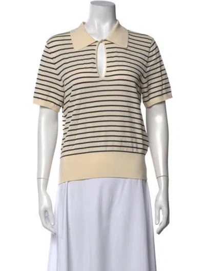 Pre-owned Frame Striped V-neck Polo In White
