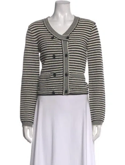 Pre-owned Frame Striped V-neck Sweater In Black