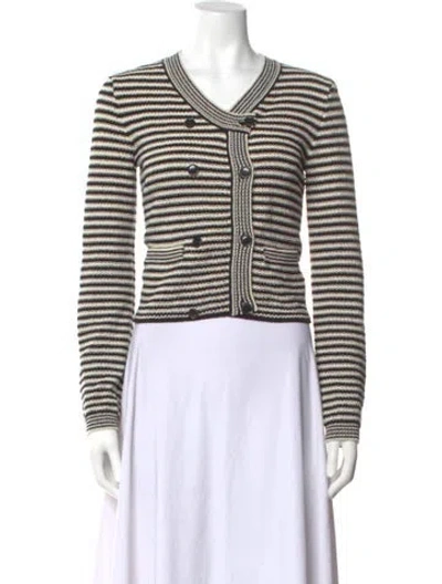 Pre-owned Frame Striped V-neck Sweater In Black