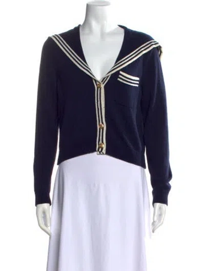 Pre-owned Frame Striped V-neck Sweater In Blue