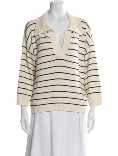 Pre-owned Frame Striped V-neck Sweater In Neutrals