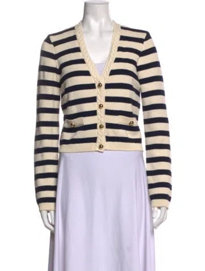 Pre-owned Frame Striped V-neck Sweater In Neutrals