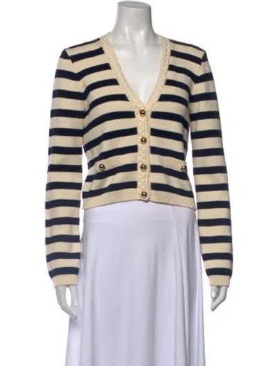 Pre-owned Frame Striped V-neck Sweater W/ Tags In Neutral