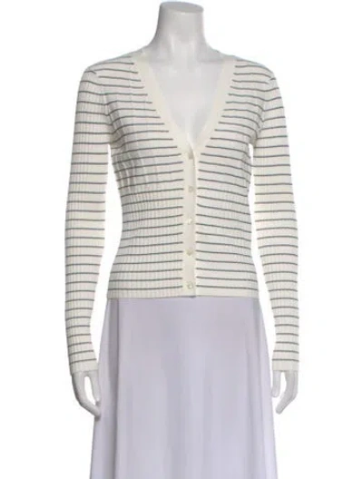 Pre-owned Frame Striped V-neck Sweater W/ Tags In White