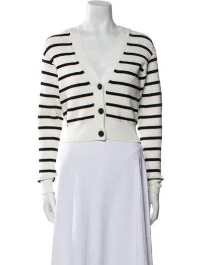 Pre-owned Frame Striped V-neck Sweater In White