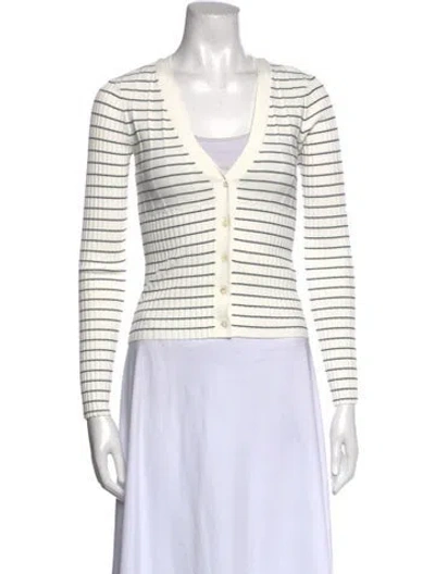 Pre-owned Frame Striped V-neck Sweater In White