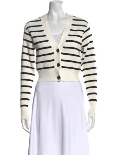 Pre-owned Frame Striped V-neck Sweater In White