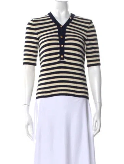 Pre-owned Frame Striped V-neck Sweater In White