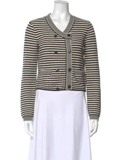 Pre-owned Frame Striped V-neck Sweater In White
