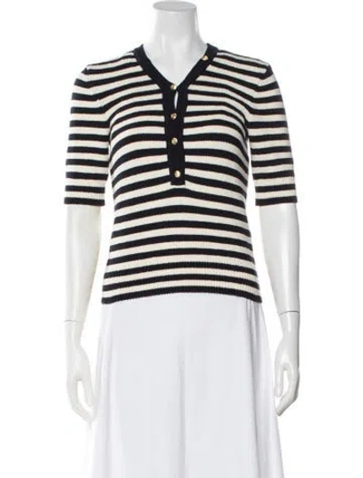 Pre-owned Frame Striped V-neck Sweater In White