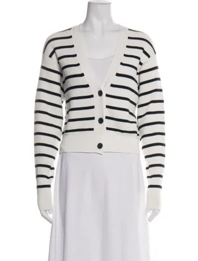 Pre-owned Frame Striped V-neck Sweater In White