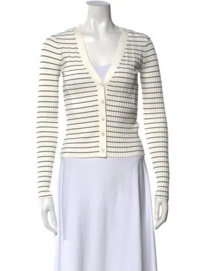 Pre-owned Frame Striped V-neck Sweater In White