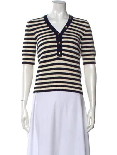 Pre-owned Frame Striped V-neck Sweater In White