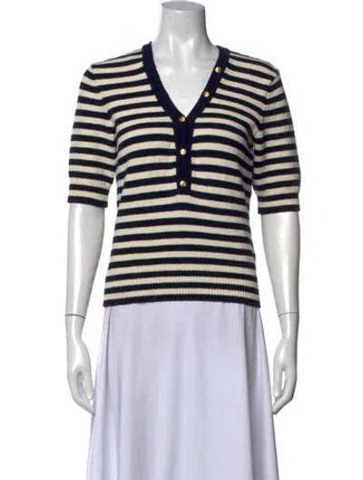 Pre-owned Frame Striped V-neck Sweater In White