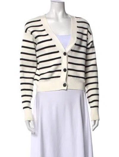 Pre-owned Frame Striped V-neck Sweater In White