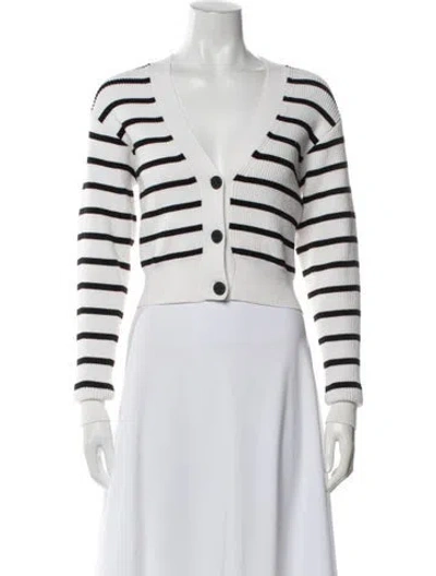 Pre-owned Frame Striped V-neck Sweater In White