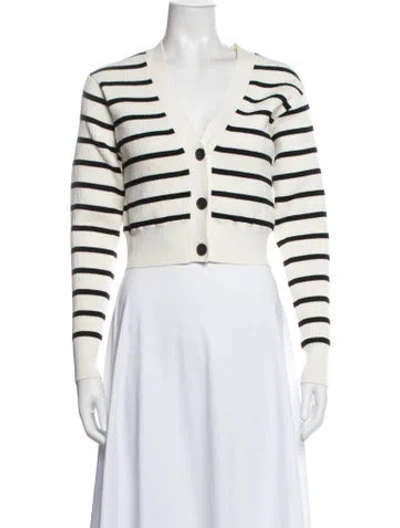 Pre-owned Frame Striped V-neck Sweater In White