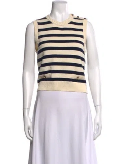 Pre-owned Frame Striped V-neck Sweater In White