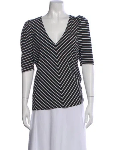 Pre-owned Frame Striped V-neck Top In Black
