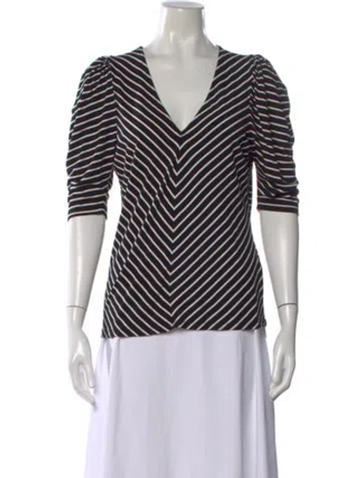 Pre-owned Frame Striped V-neck Top In Black