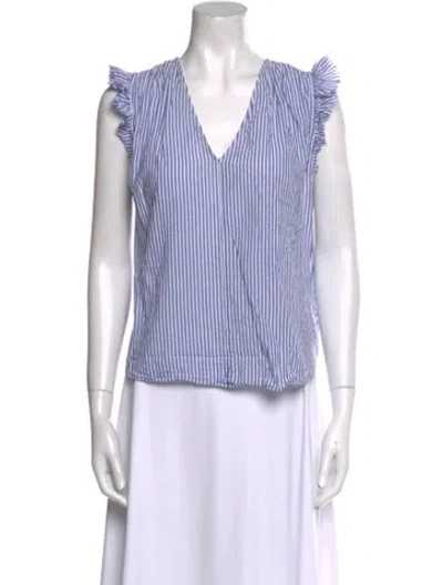 Pre-owned Frame Striped V-neck Top In Blue