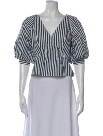 Pre-owned Frame Striped V-neck Top In Blue