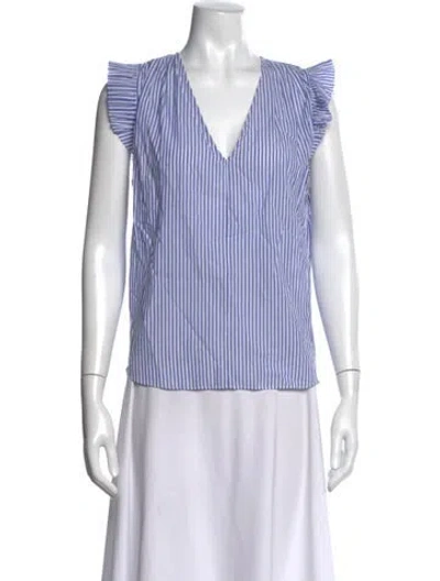 Pre-owned Frame Striped V-neck Top In Blue