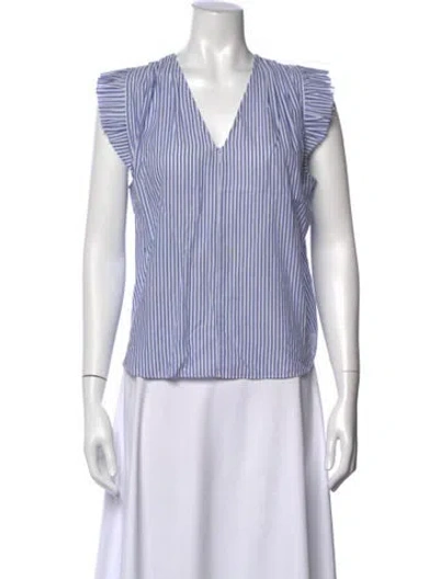 Pre-owned Frame Striped V-neck Top In Blue