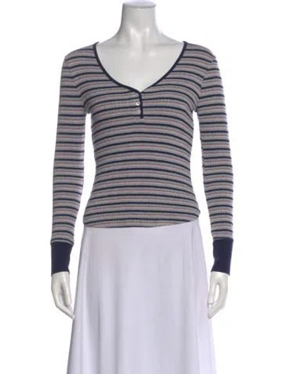 Pre-owned Frame Striped V-neck Top In Gray