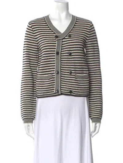 Pre-owned Frame Striped V-neck Top In Gray