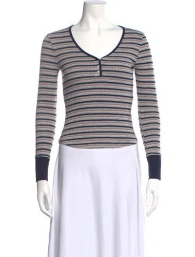 Pre-owned Frame Striped V-neck Top In Multi