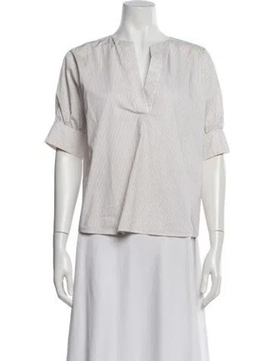Pre-owned Frame Striped V-neck Top In Neutral