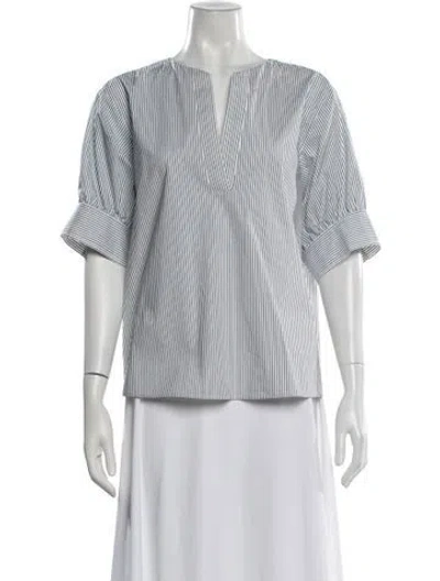 Pre-owned Frame Striped V-neck Top In White