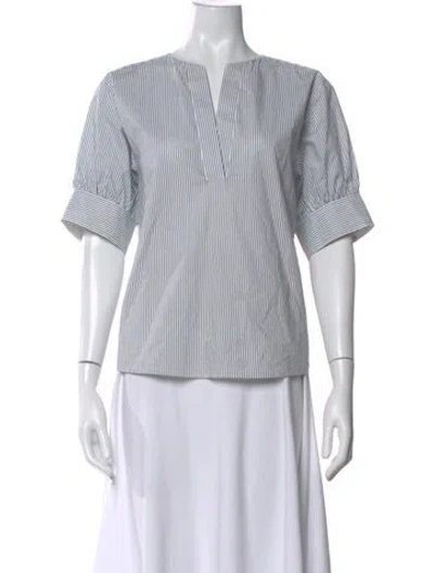 Pre-owned Frame Striped V-neck Top In White