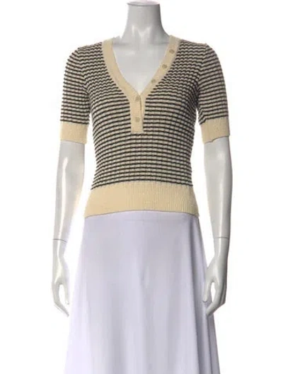 Pre-owned Frame Striped V-neck Top In White