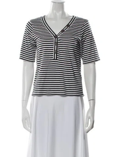 Pre-owned Frame Striped V-neck T-shirt In Blue