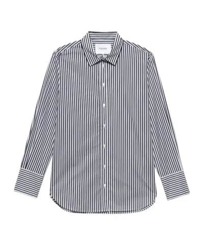 Frame Stripe-print Organic-cotton Shirt In Gray