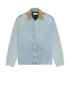 Frame Suede Collar Denim Overshirt In Blue