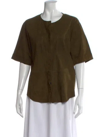 Pre-owned Frame Suede Crew Neck Top In Green