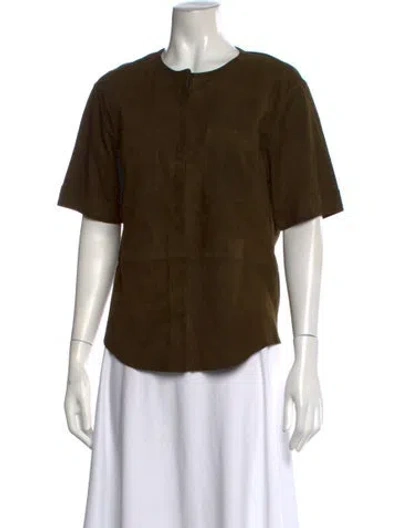 Pre-owned Frame Suede Crew Neck Top In Green